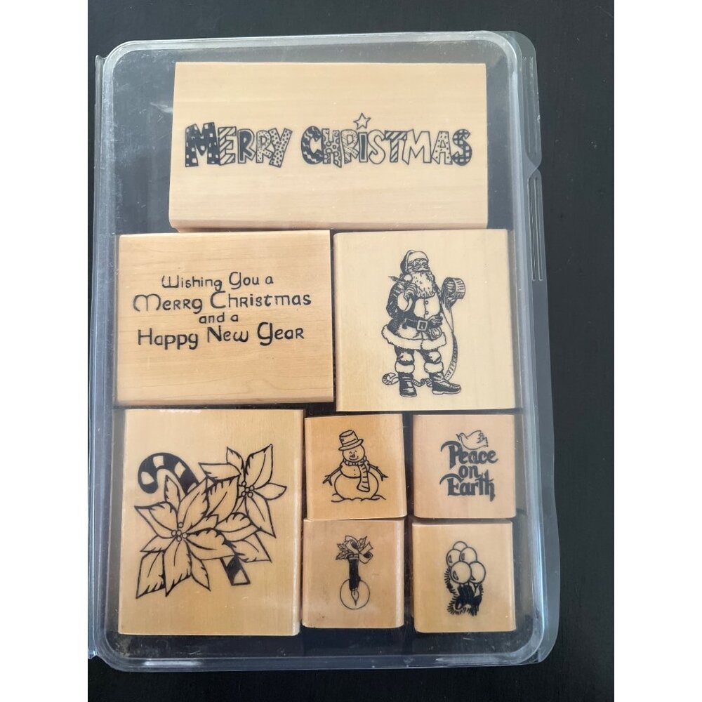 Christmas-Themed Wood Mounted Rubber Stamp Set 8 Pieces
